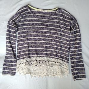 Rewind Striped Long Sleeve Crochet Crop Top